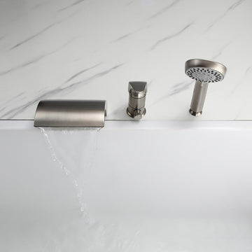 Victoria Deck Mount Waterfall Tub Faucet with Handheld Shower in Brushed Nickel